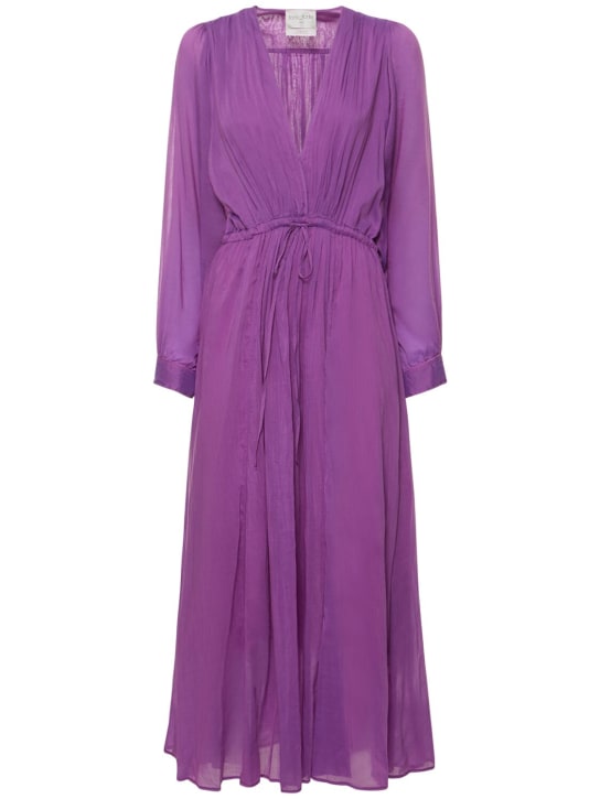 Forte_forte: Cotton & silk voile drawstring dress - Purple - women_0 | Luisa Via Roma