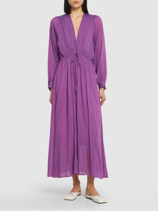 Forte_forte: Cotton & silk voile drawstring dress - Purple - women_1 | Luisa Via Roma