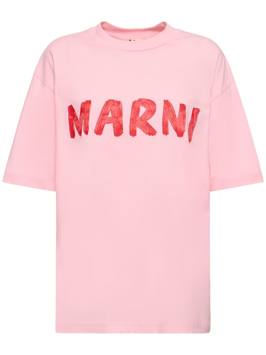 Marni: T-shirt oversize in jersey di cotone - Rosa - women_0 | Luisa Via Roma