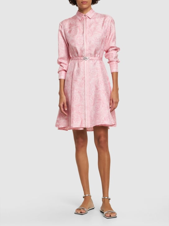 Versace: 바로크 프린트 실크 트윌 드레스 - 핑크 - women_1 | Luisa Via Roma