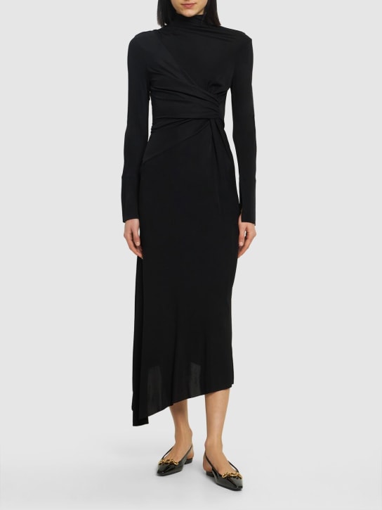 Victoria Beckham: Asymmetric draped high neck midi dress - Black - women_1 | Luisa Via Roma