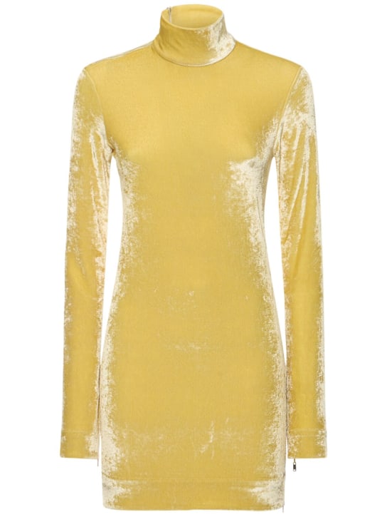 Jil Sander: Velvet long sleeve turtleneck top - Yellow - women_0 | Luisa Via Roma