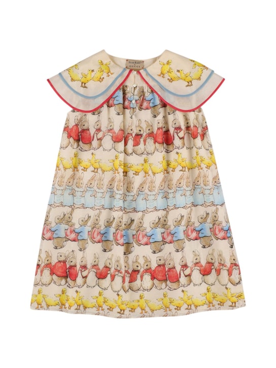 Gucci: Kleid aus Baumwolle und Seide „Peter Rabbit“ - Elfenbein/Bunt - kids-girls_0 | Luisa Via Roma