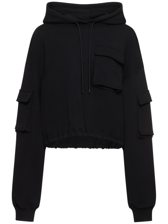 MSGM: Cotton cargo hoodie - Black - women_0 | Luisa Via Roma
