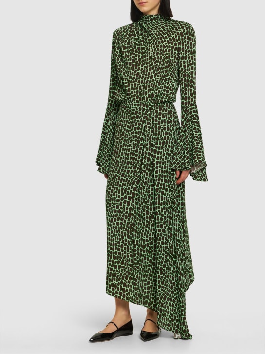 MSGM: 印花粘胶纤维迷笛半身裙 - 绿色/多色 - women_1 | Luisa Via Roma