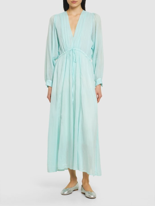 Forte_forte: Robe en voile de soie et coton avec cordons - Bleu Clair - women_1 | Luisa Via Roma
