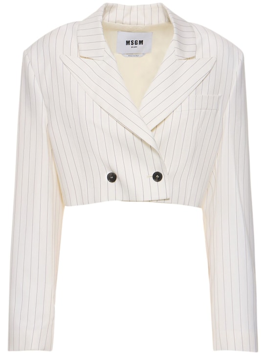 MSGM: Veste courte en laine à fines rayures - Blanc - women_0 | Luisa Via Roma