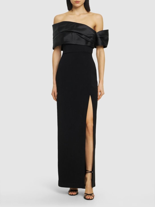 Solace London: Alexis satin & crepe long dress - Black - women_1 | Luisa Via Roma
