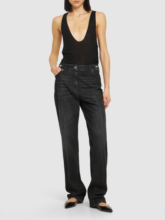 Versace: Denim straight jeans - Dark Grey - women_1 | Luisa Via Roma