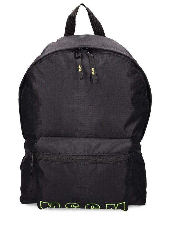 MSGM: Logo embroidered nylon backpack - Black - men_0 | Luisa Via Roma