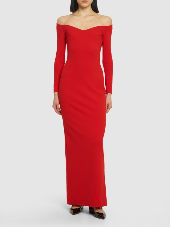 Solace London: Tara off-the-shoulder crepe long dress - Red - women_1 | Luisa Via Roma