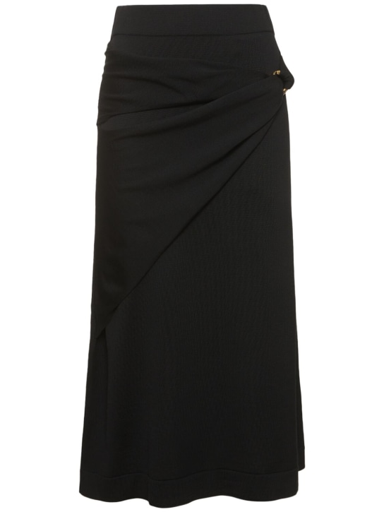 Jil Sander: Wool knit draped midi skirt w/ ring - Black - women_0 | Luisa Via Roma