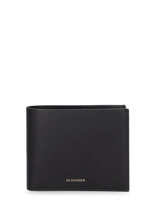 Jil Sander: Logo bifold leather wallet - Black - men_0 | Luisa Via Roma