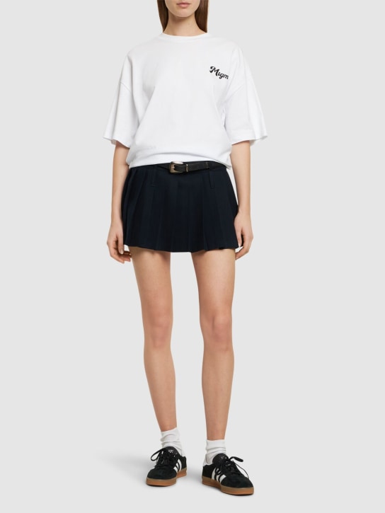 MSGM: T-shirt boxy en coton à logo - Blanc Optique - women_1 | Luisa Via Roma