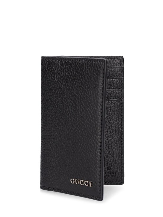 Gucci: Script leather card case - Black - men_1 | Luisa Via Roma