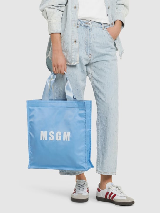 MSGM: Bolso shopping de nylon - Azul - women_1 | Luisa Via Roma