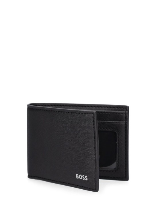 Boss: Zain leather billfold wallet - Black - men_1 | Luisa Via Roma