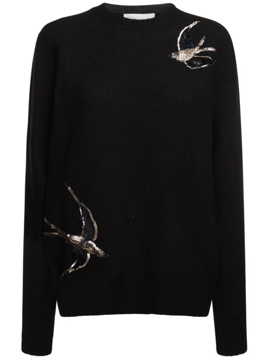 Jil Sander: Boiled wool embroidered sweater - Black - women_0 | Luisa Via Roma