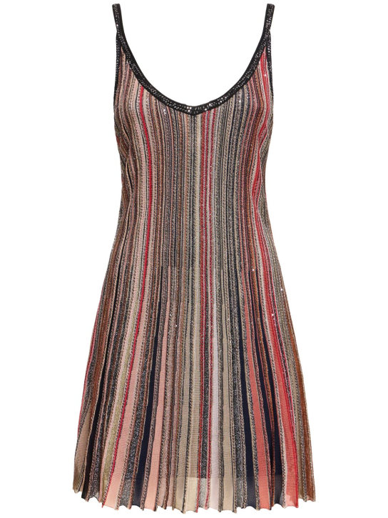 Missoni: Sequined knit sleeveless mini dress - Multicolor - women_0 | Luisa Via Roma