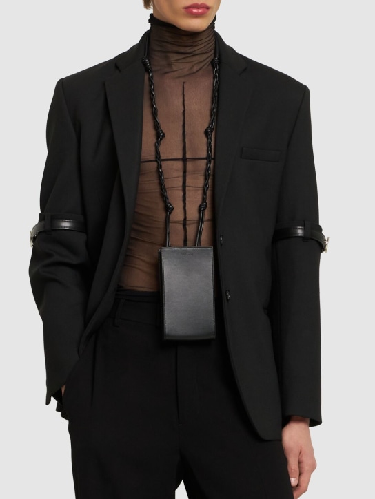 Jil Sander: Tangle leather phone case - Black - men_1 | Luisa Via Roma