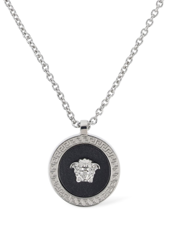 Versace: Metal necklace logo charm - Silver/Black - men_0 | Luisa Via Roma