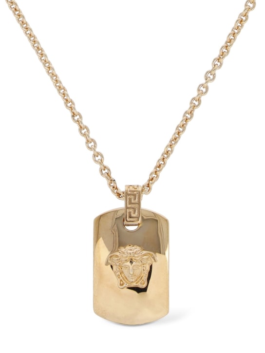 Versace: Metal necklace w/ logo charm - Gold - men_0 | Luisa Via Roma