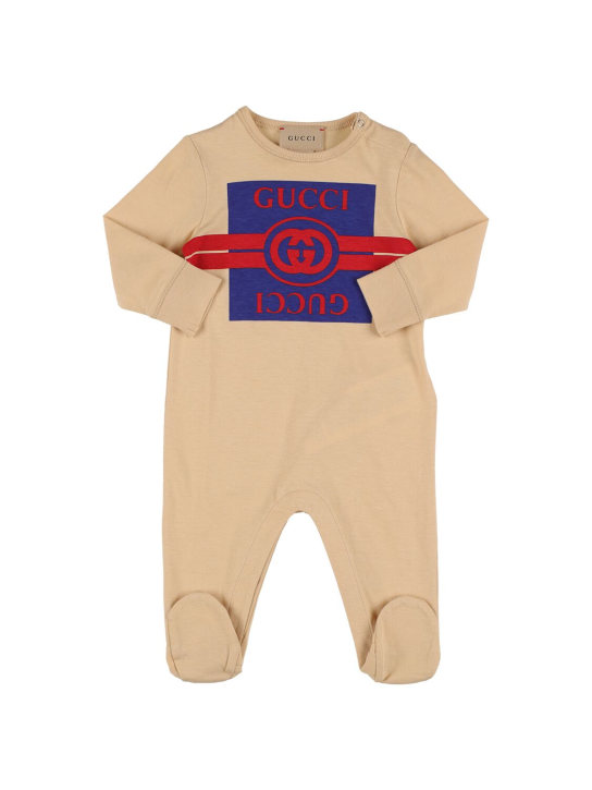 Gucci: Tutina in jersey di cotone - Crema/Multi - kids-boys_0 | Luisa Via Roma