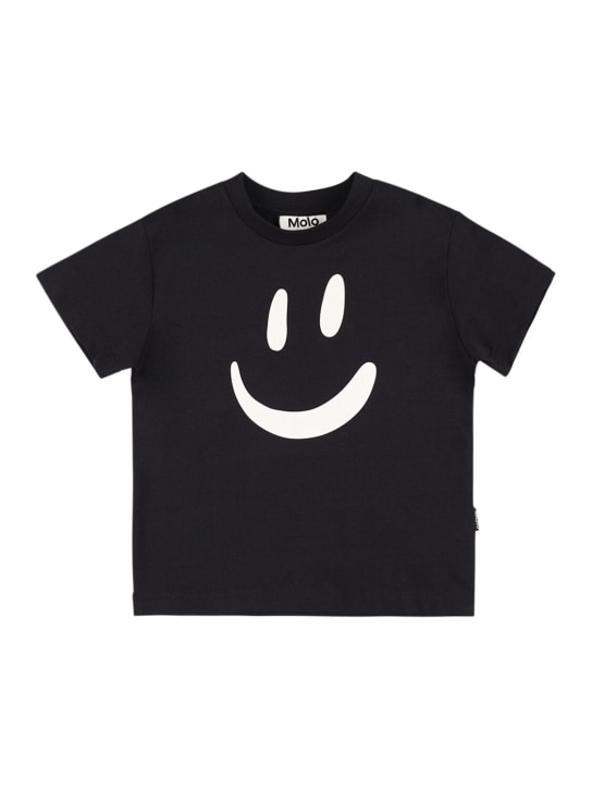 Molo: 프린트 오가닉 코튼 저지 티셔츠 - 블랙 - kids-girls_0 | Luisa Via Roma