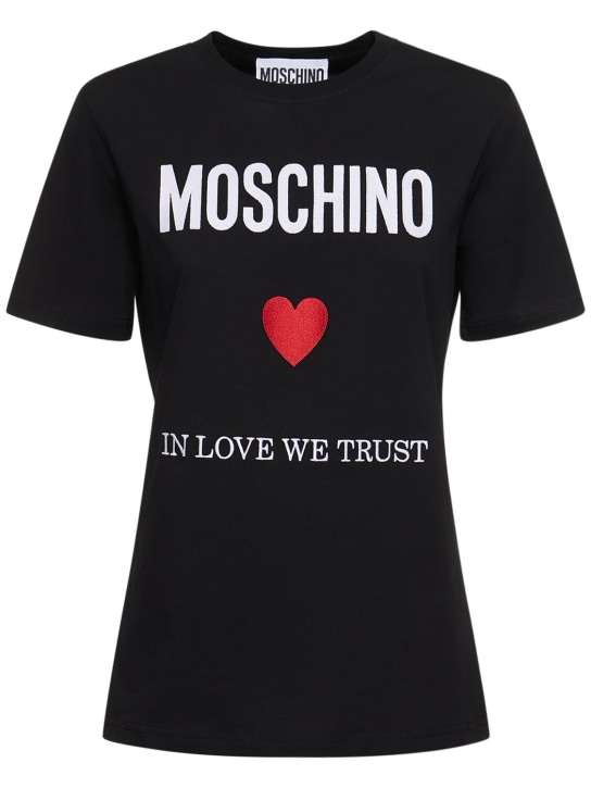 Moschino: T-shirt in jersey di cotone - Nero - women_0 | Luisa Via Roma