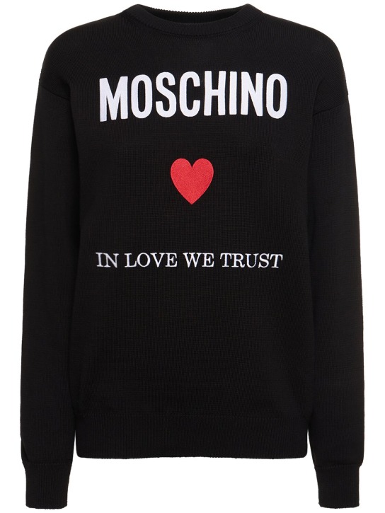 Moschino: Logo棉质平纹针织卫衣 - 黑色 - women_0 | Luisa Via Roma