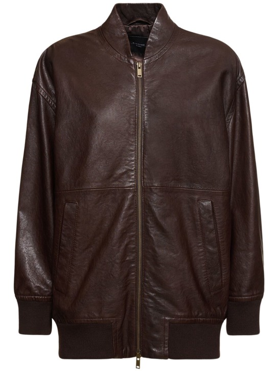 Weekend Max Mara: Cursore zip-up leather jacket - Dark Brown - women_0 | Luisa Via Roma