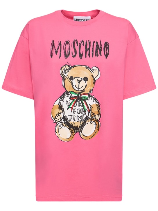 Moschino: 코튼 니트 저지 로고 티셔츠 - 핑크 - women_0 | Luisa Via Roma