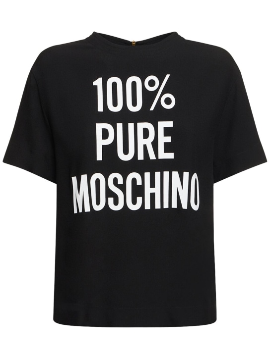 Moschino: T-shirt in raso envers di viscosa con logo - Nero - women_0 | Luisa Via Roma