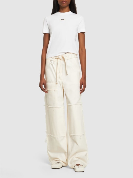 Jacquemus: Le T-shirt Gros Grain棉质T恤 - 白色 - women_1 | Luisa Via Roma