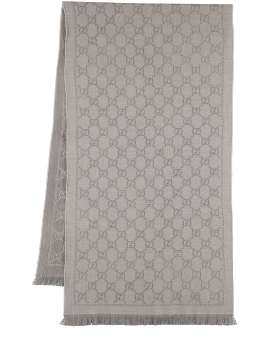 Gucci: GG wool jacquard scarf - Silver - women_0 | Luisa Via Roma