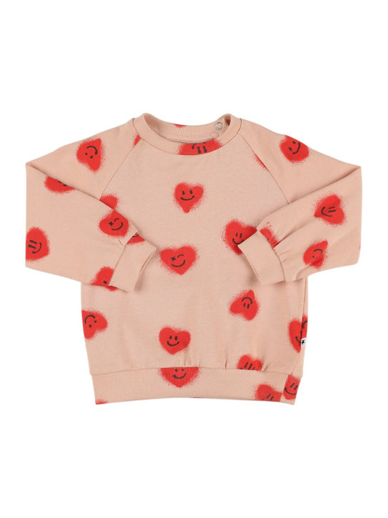Molo: Heart print organic cotton sweatshirt - Pink - kids-girls_0 | Luisa Via Roma