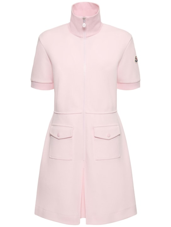 Moncler: Stretch cotton blend piquet polo dress - Rose - women_0 | Luisa Via Roma