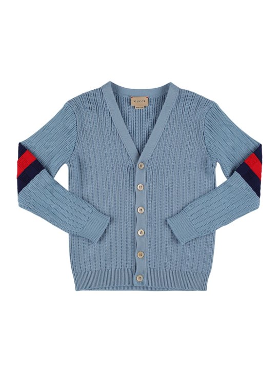 Gucci: Cardigan en coton - Bleu/Rouge - kids-girls_0 | Luisa Via Roma