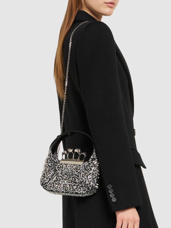 Alexander McQueen: Mini The Jewelled embellished hobo bag - Black - women_1 | Luisa Via Roma