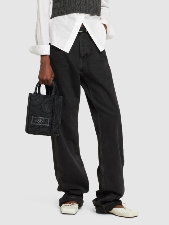 Versace: Mini Barocco jacquard tote bag - Black - women_1 | Luisa Via Roma