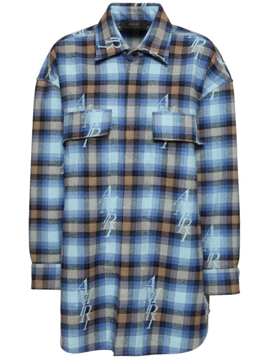 Amiri: Checked cotton blend flannel shirt - Multi/Blue - women_0 | Luisa Via Roma