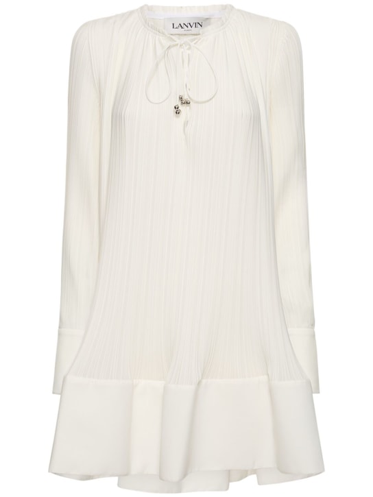 Lanvin: Pleated viscose flared mini dress - White - women_0 | Luisa Via Roma