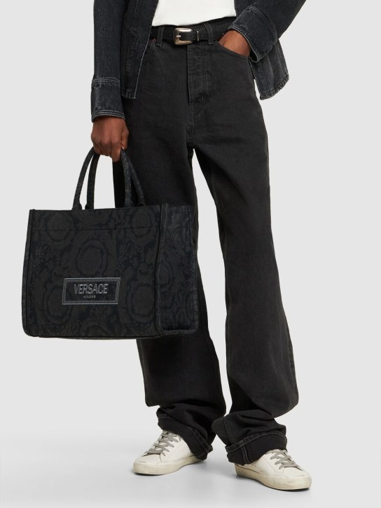 Versace: Large tech jacquard tote bag - Black - women_1 | Luisa Via Roma