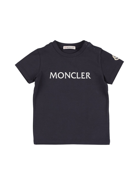 Moncler: T-Shirt aus Stretch-Baumwolljersey - Blau - kids-girls_0 | Luisa Via Roma