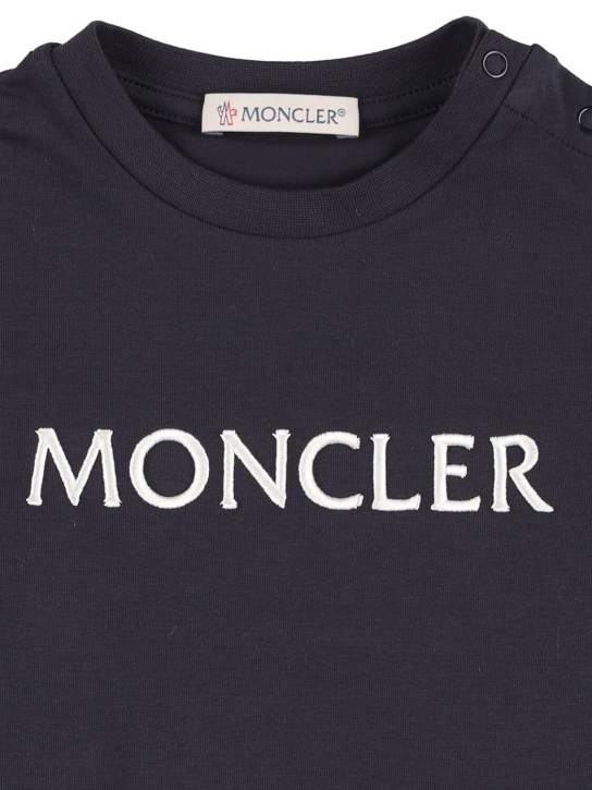 Moncler: Camiseta de jersey de algodón stretch - Azul - kids-boys_1 | Luisa Via Roma