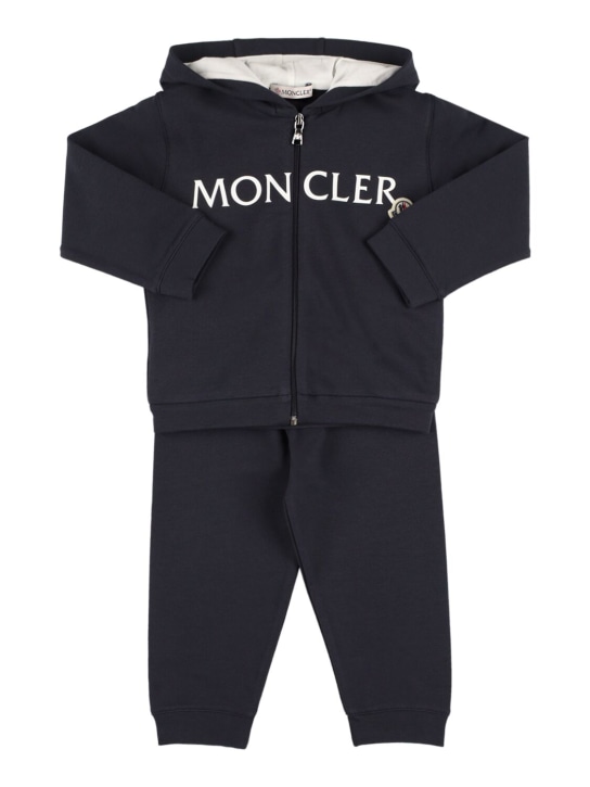 Moncler: Felpa e pantaloni in cotone stretch - Blu - kids-boys_0 | Luisa Via Roma