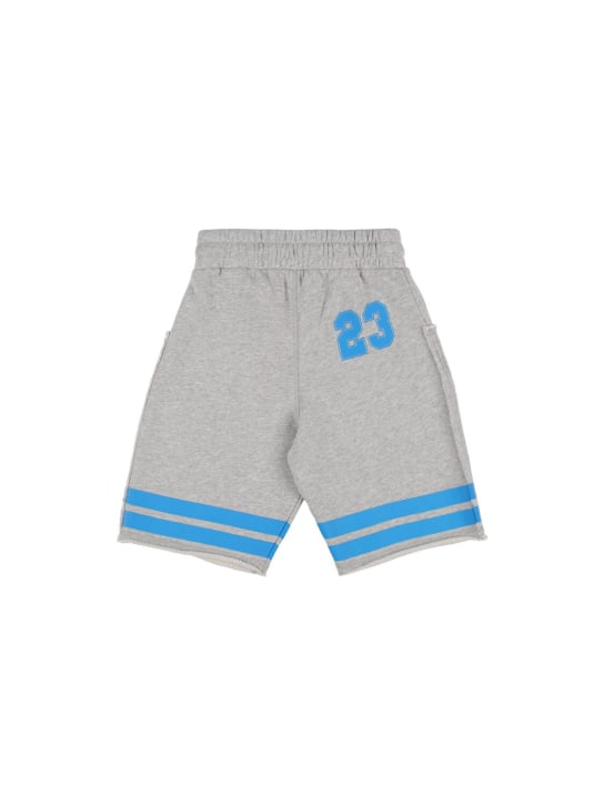Off-White: Team 23 cotton sweat shorts - Grey/Blue - kids-boys_1 | Luisa Via Roma