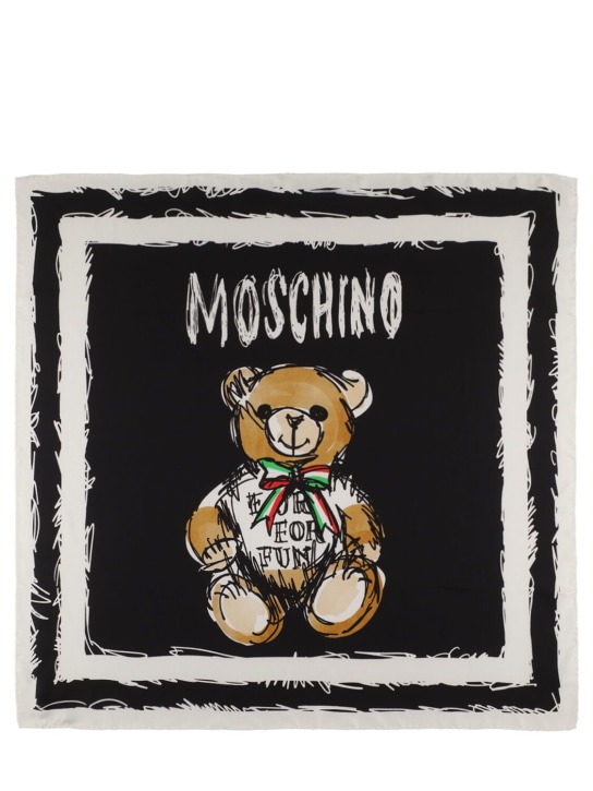 Moschino: Foulard Teddy Bear in twill di seta - Nero - women_0 | Luisa Via Roma