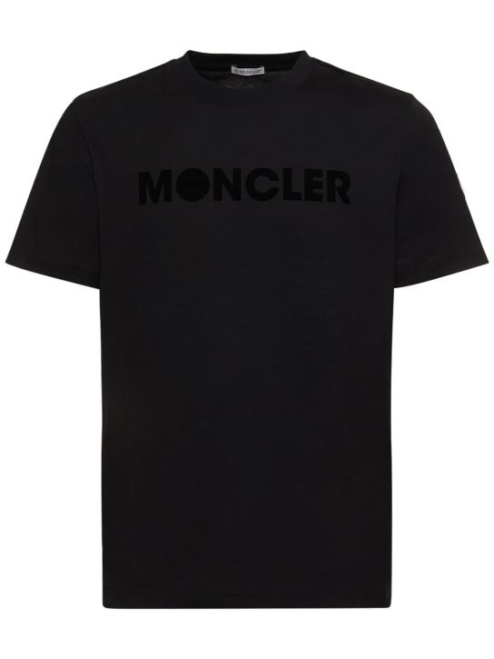 Moncler: Logo cotton jersey t-shirt - Black - men_0 | Luisa Via Roma