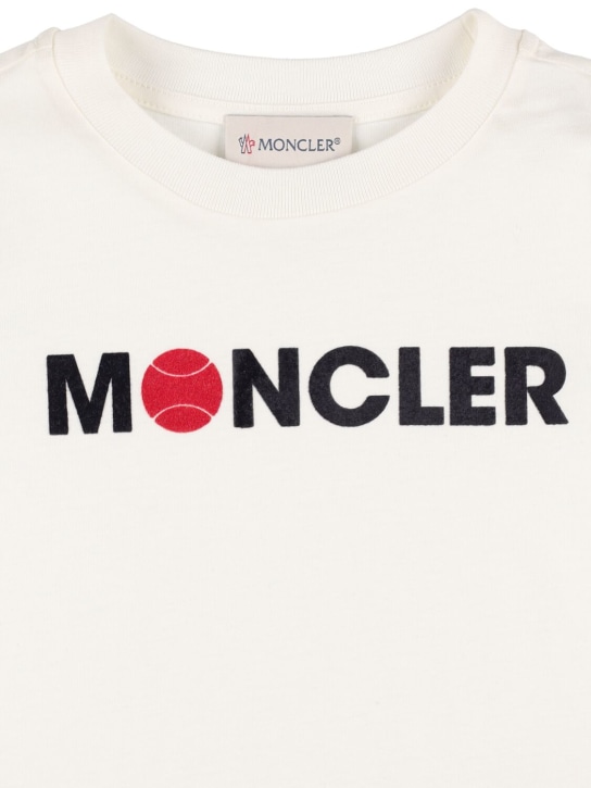 Moncler: Logo棉质平纹针织T恤 - 白色 - kids-boys_1 | Luisa Via Roma